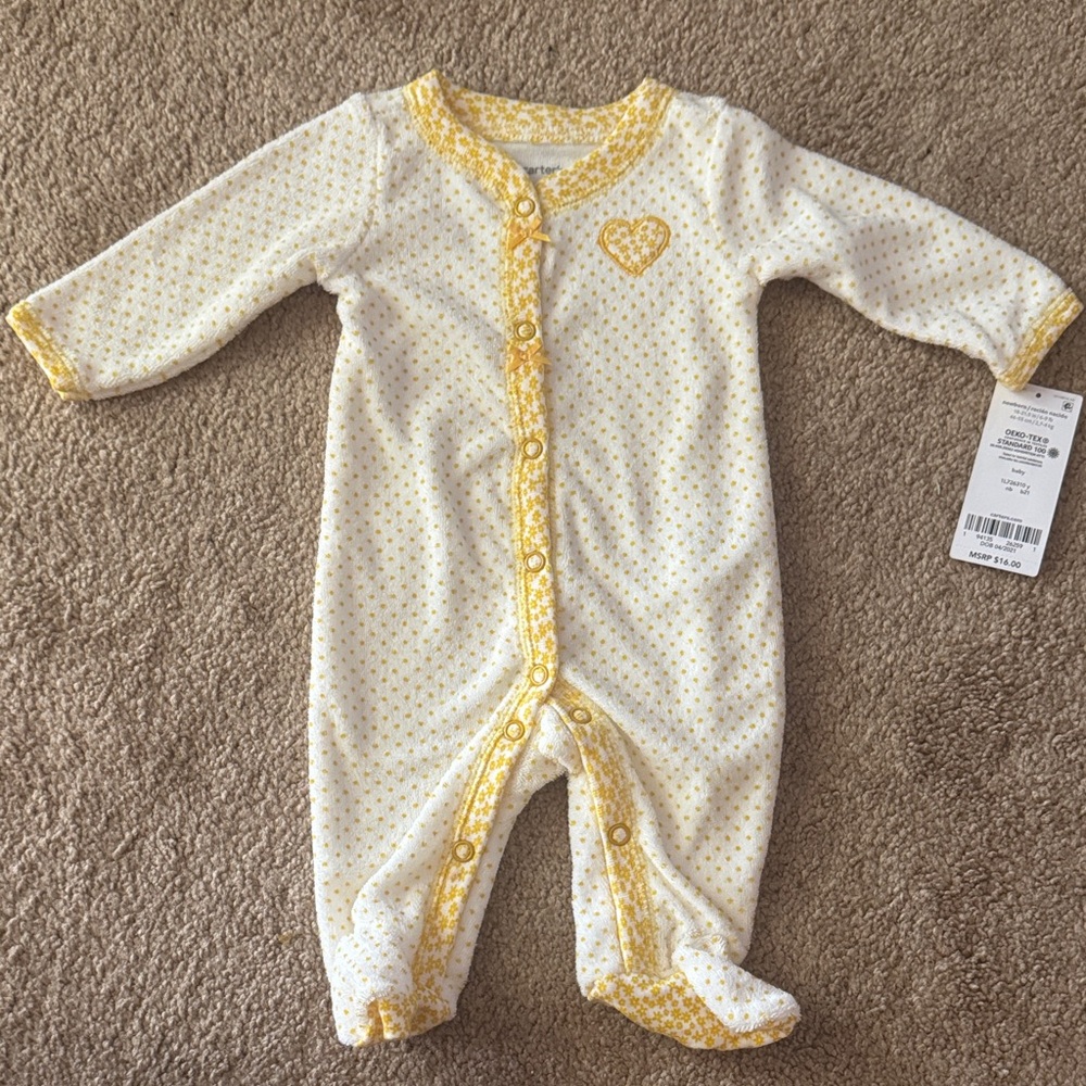 Carter's Yellow and White Polka Dot Footie
